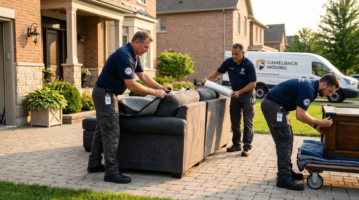 Large estate moving crew wrapping furniture in North Andover, MA